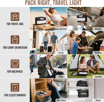 9 Set Packing Cubes for Travel,Anti-Wrinkle Buckled Suitcase Organizer with Shoe,Toiletry,Makeup Bag,Carry On Luggage Bag with 99+ Count Mesh Holes for Airplane & College Dorm Essentials