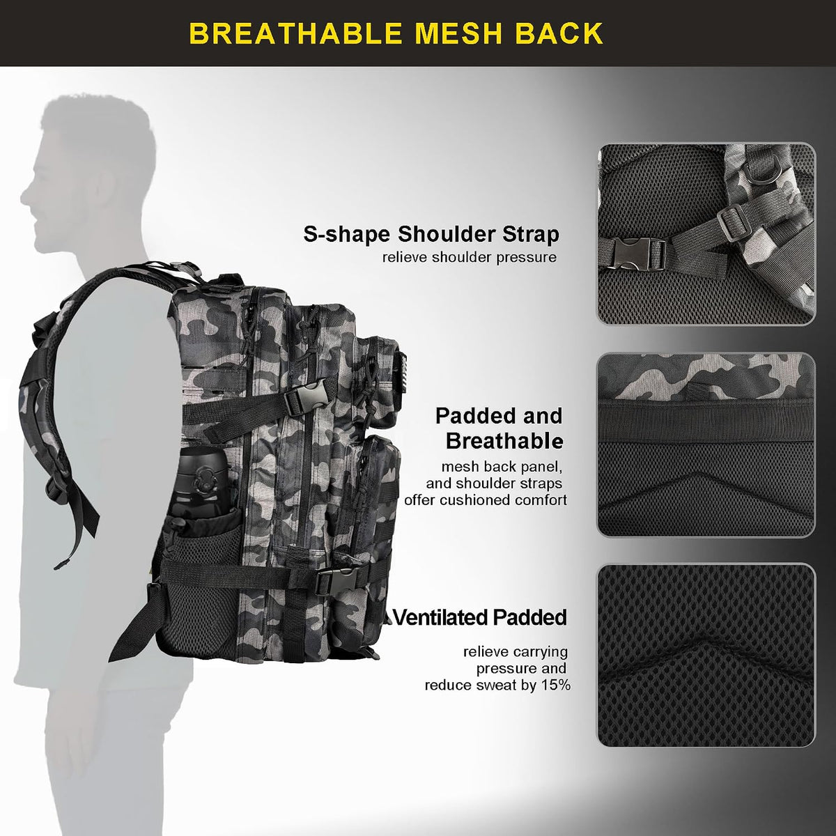45L Military Tactical Backpack, Army 3-Day Assault Pack Bug Out Bag for Hiking Camping | Army