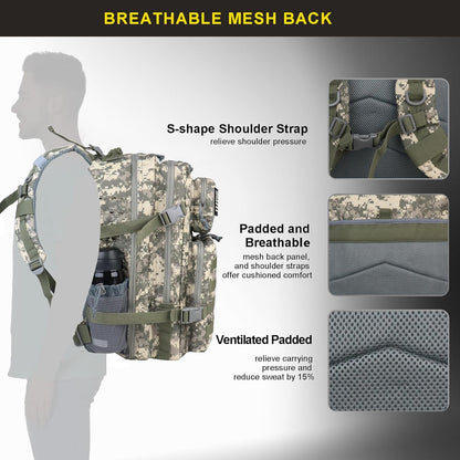 45L Military Tactical Backpack, Army 3-Day Assault Pack Bug Out Bag for Hiking Camping | Army