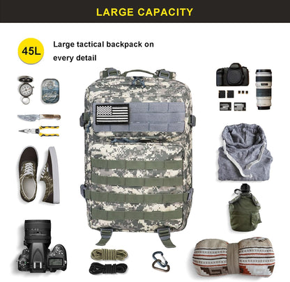 45L Military Tactical Backpack, Army 3-Day Assault Pack Bug Out Bag for Hiking Camping | Army