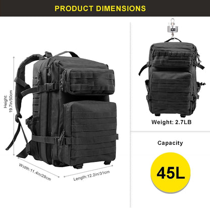 45L Military Tactical Backpack, Army 3-Day Assault Pack Bug Out Bag for Hiking Camping | Army