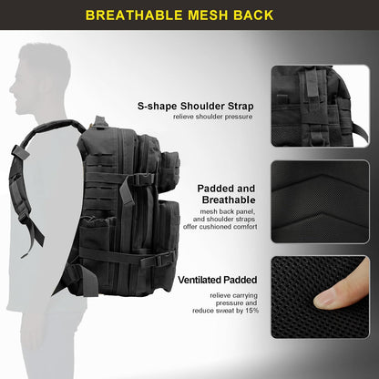 45L Military Tactical Backpack, Army 3-Day Assault Pack Bug Out Bag for Hiking Camping | Army