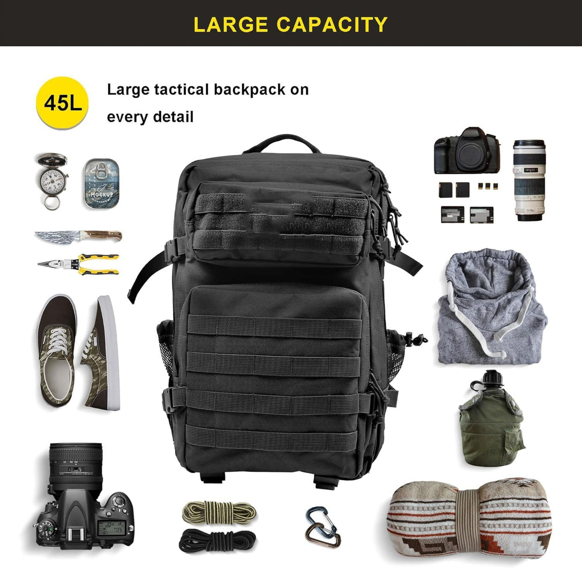 45L Military Tactical Backpack, Army 3-Day Assault Pack Bug Out Bag for Hiking Camping | Army
