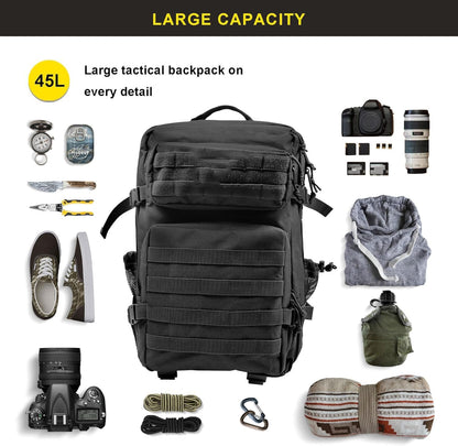 45L Military Tactical Backpack, Army 3-Day Assault Pack Bug Out Bag for Hiking Camping | Army