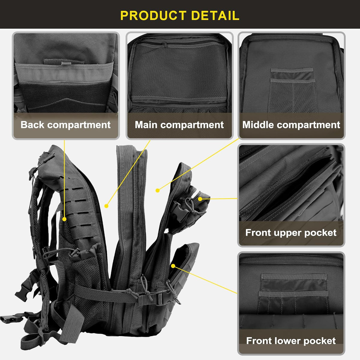 45L Military Tactical Backpack, Army 3-Day Assault Pack Bug Out Bag for Hiking Camping | Army