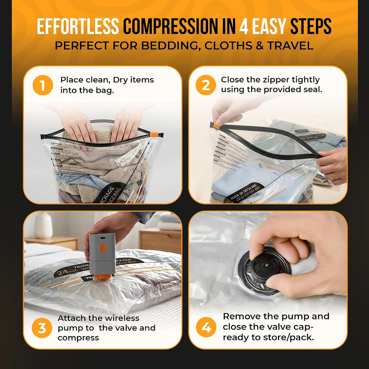 15 Pack Vacuum Storage Bags with Rechargeable & Portable Electric Pump (6 Small, 5 Medium, 4 Large) - Vacuum Seal Bags for Clothing Travel - Vacuum Bags for Travel, Blankets, Clothes & Luggage