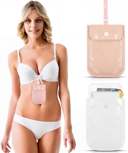 2 Pieces Travel Bra Wallet for Women Hidden Bra Wallet Pickpocket Proof Under Clothes Money Belt Pouch Secret for Passport Money Valuables(4 x 5.4 Inch,Black, Pink)
