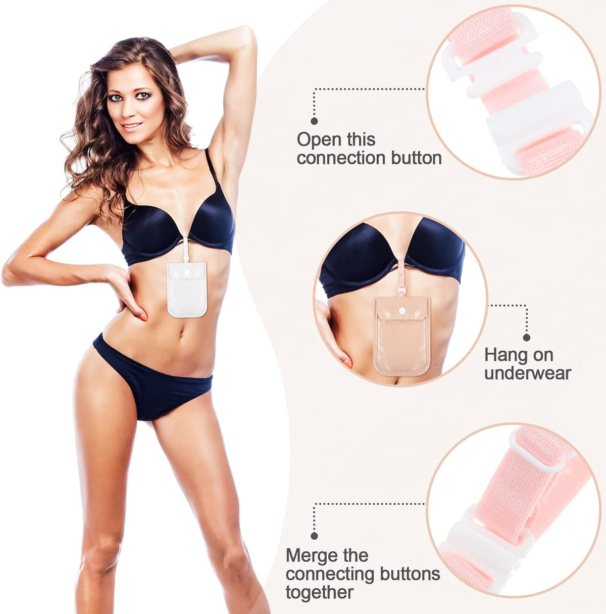 2 Pieces Travel Bra Wallet for Women Hidden Bra Wallet Pickpocket Proof Under Clothes Money Belt Pouch Secret for Passport Money Valuables(4 x 5.4 Inch,Black, Pink)