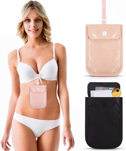 2 Pieces Travel Bra Wallet for Women Hidden Bra Wallet Pickpocket Proof Under Clothes Money Belt Pouch Secret for Passport Money Valuables(4 x 5.4 Inch,Black, Pink)