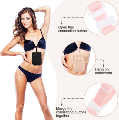 2 Pieces Travel Bra Wallet for Women Hidden Bra Wallet Pickpocket Proof Under Clothes Money Belt Pouch Secret for Passport Money Valuables(4 x 5.4 Inch,Black, Pink)
