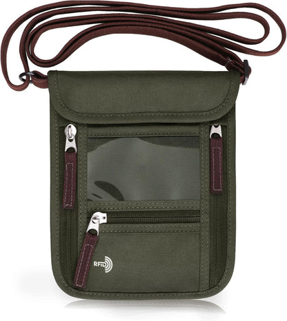 Passport Holder Neck Pouch Travel Wallet for Women and Men, RFID Blocking Security Slim Traveling Wallet with Around Neck Lanyard Strap, Light Green | Around Neck Lanyard Strap, Travel Safety Anti Theft Bag, Neck Wallet for Traveling Women