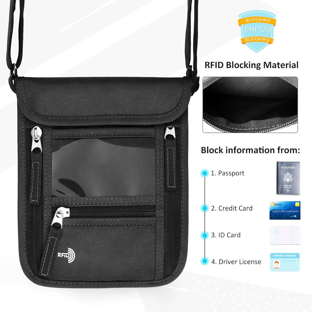 Passport Holder Neck Pouch Travel Wallet for Women and Men, RFID Blocking Security Slim Traveling Wallet with Around Neck Lanyard Strap, Light Green | Around Neck Lanyard Strap, Travel Safety Anti Theft Bag, Neck Wallet for Traveling Women