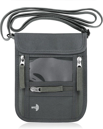 Passport Holder Neck Pouch Travel Wallet for Women and Men, RFID Blocking Security Slim Traveling Wallet with Around Neck Lanyard Strap, Light Green | Around Neck Lanyard Strap, Travel Safety Anti Theft Bag, Neck Wallet for Traveling Women