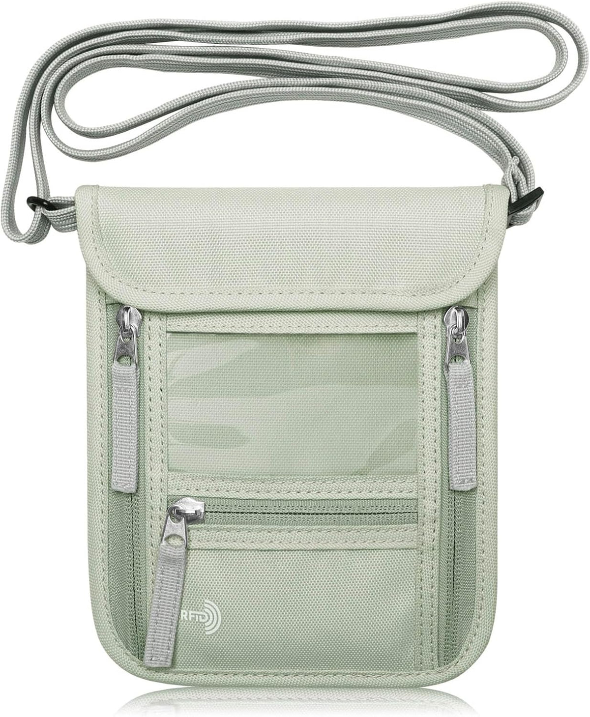 Passport Holder Neck Pouch Travel Wallet for Women and Men, RFID Blocking Security Slim Traveling Wallet with Around Neck Lanyard Strap, Light Green | Around Neck Lanyard Strap, Travel Safety Anti Theft Bag, Neck Wallet for Traveling Women