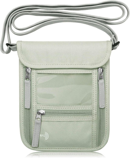 Passport Holder Neck Pouch Travel Wallet for Women and Men, RFID Blocking Security Slim Traveling Wallet with Around Neck Lanyard Strap, Light Green | Around Neck Lanyard Strap, Travel Safety Anti Theft Bag, Neck Wallet for Traveling Women