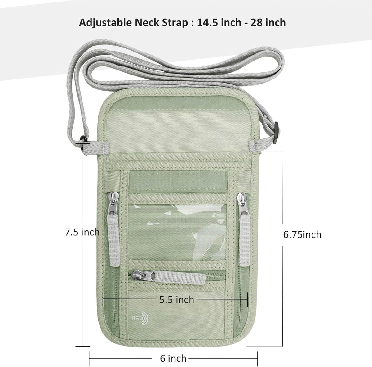 Passport Holder Neck Pouch Travel Wallet for Women and Men, RFID Blocking Security Slim Traveling Wallet with Around Neck Lanyard Strap, Light Green | Around Neck Lanyard Strap, Travel Safety Anti Theft Bag, Neck Wallet for Traveling Women