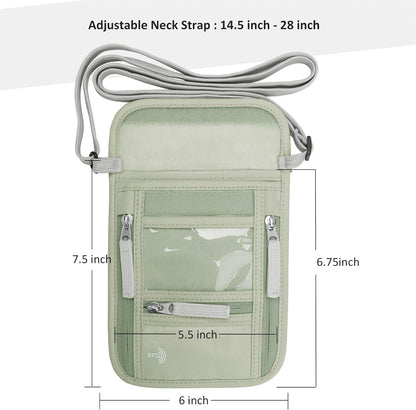 Passport Holder Neck Pouch Travel Wallet for Women and Men, RFID Blocking Security Slim Traveling Wallet with Around Neck Lanyard Strap, Light Green | Around Neck Lanyard Strap, Travel Safety Anti Theft Bag, Neck Wallet for Traveling Women