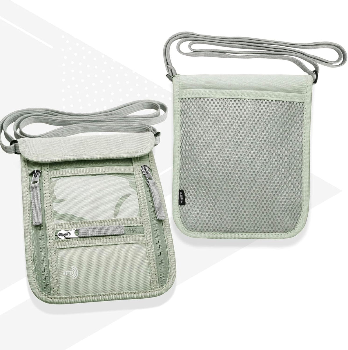 Passport Holder Neck Pouch Travel Wallet for Women and Men, RFID Blocking Security Slim Traveling Wallet with Around Neck Lanyard Strap, Light Green | Around Neck Lanyard Strap, Travel Safety Anti Theft Bag, Neck Wallet for Traveling Women