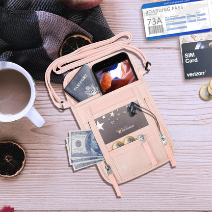 Passport Holder Neck Pouch Travel Wallet for Women and Men, RFID Blocking Security Slim Traveling Wallet with Around Neck Lanyard Strap, Light Green | Around Neck Lanyard Strap, Travel Safety Anti Theft Bag, Neck Wallet for Traveling Women