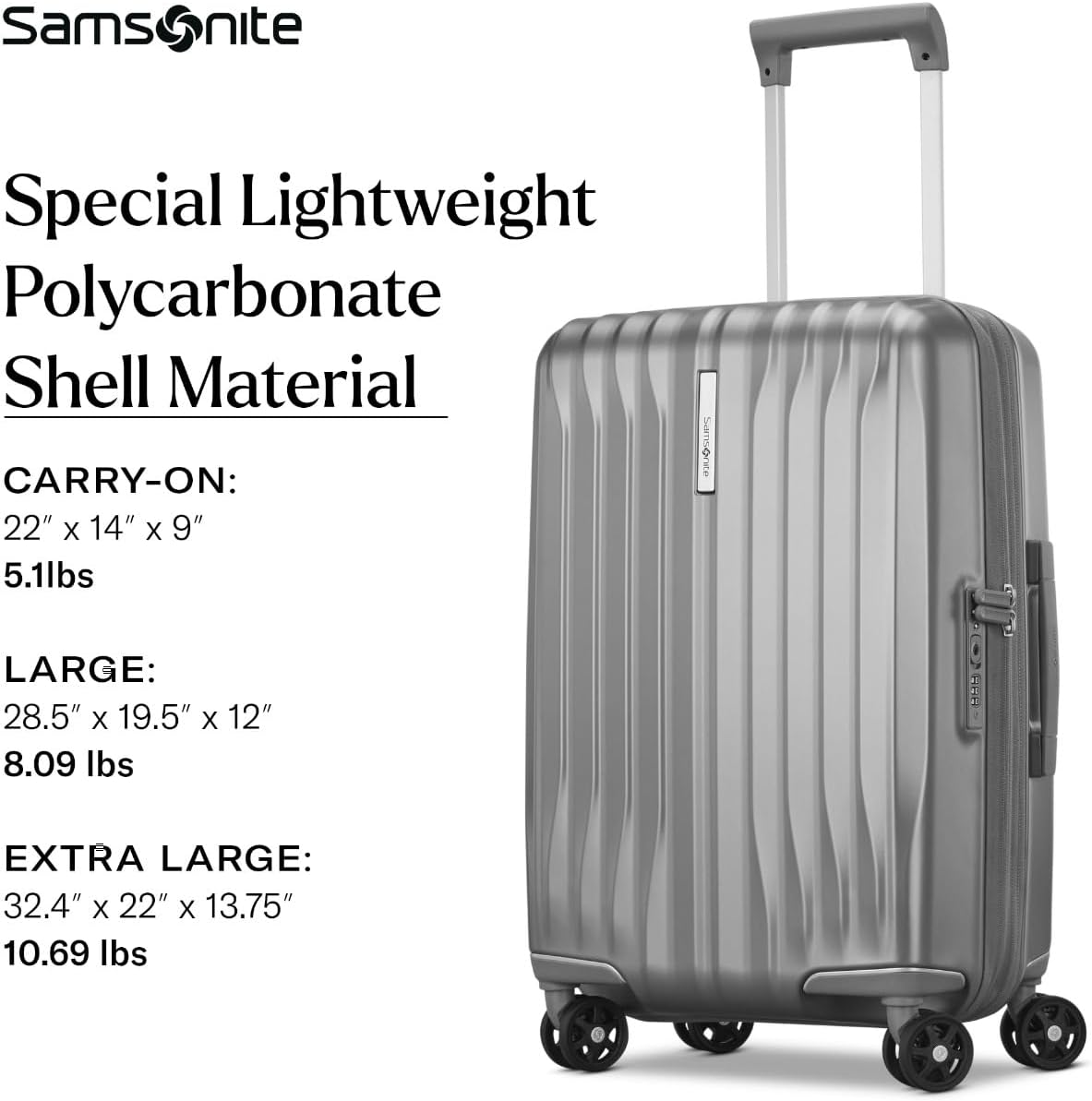 UpLIFT Carry-On Hardside Luggage with Spinner Wheels - Airline-Approved, TSA Lock, Adjustable Handle System - Polycarbonate Hard Suitcase for Ultra Lightweight Travel - Silver Shimmy