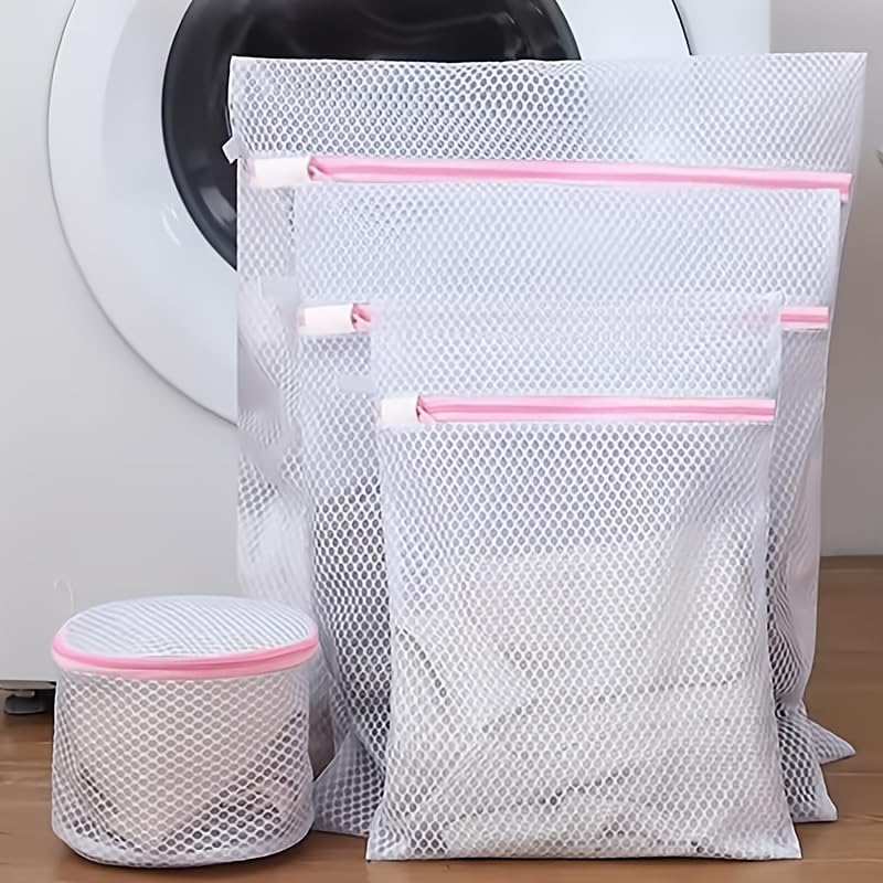 4Pcs Mesh Laundry Bags with Zipper, Durable Wash Bags for Delicates, Bras, Lingerie, Socks and Underwear, Protective Laundry Organizer Bags for Washing Machine and Travel Storage