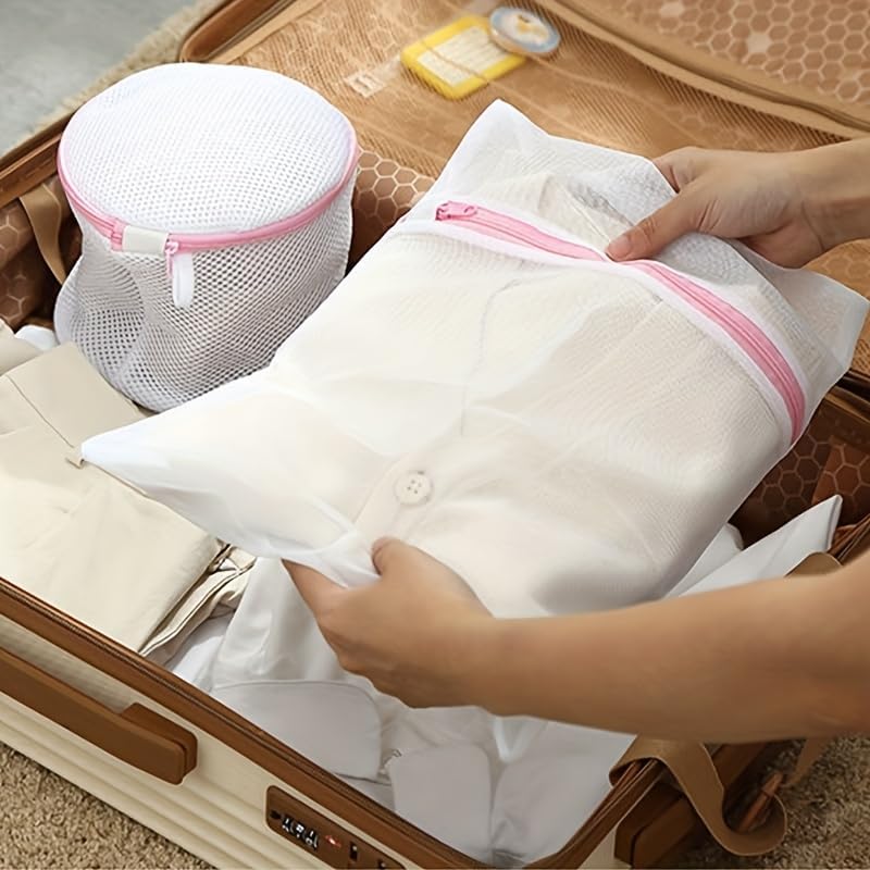 4Pcs Mesh Laundry Bags with Zipper, Durable Wash Bags for Delicates, Bras, Lingerie, Socks and Underwear, Protective Laundry Organizer Bags for Washing Machine and Travel Storage