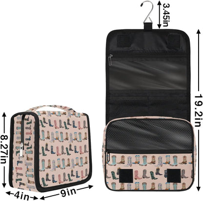Travel Toiletry Bag for Women Men with Hanging Hook Pink Retro Western Print Cowboy Pattern Makeup Cosmetic Bag Organizer Travel Bag for Toiletries Essentials Accessories, Large Size