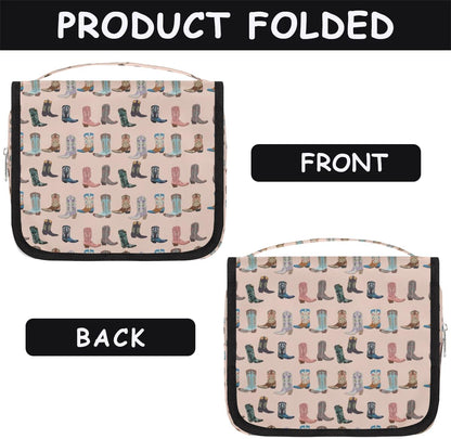 Travel Toiletry Bag for Women Men with Hanging Hook Pink Retro Western Print Cowboy Pattern Makeup Cosmetic Bag Organizer Travel Bag for Toiletries Essentials Accessories, Large Size