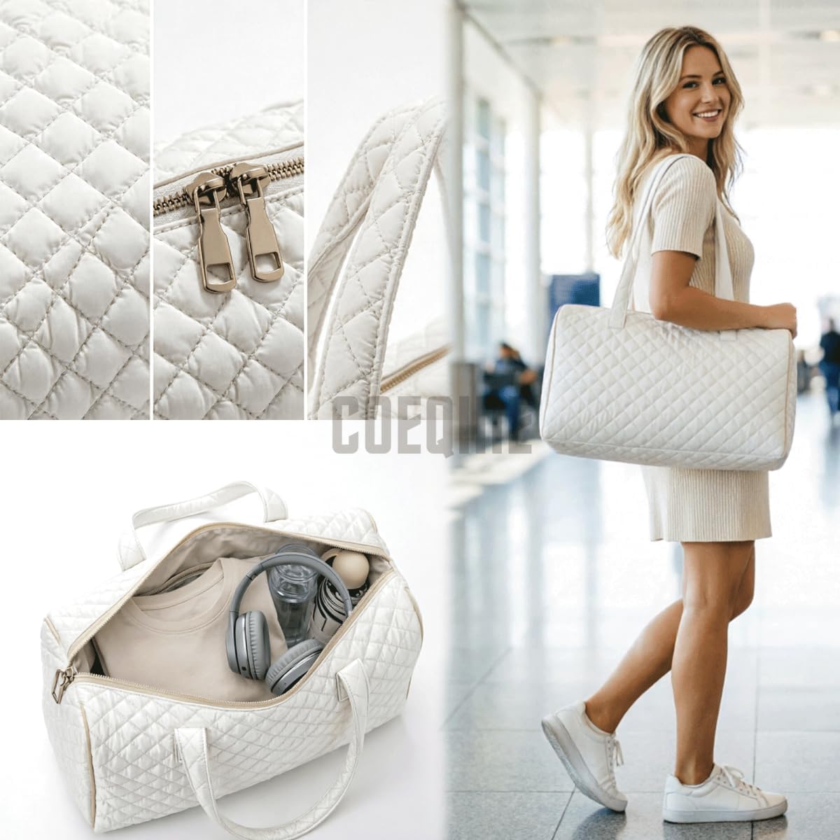 Bow Desgin Quilted Gym Bag For Women Travel Sport Tote Shoulder Bag - Colors B