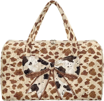 Bow Desgin Quilted Gym Bag For Women Travel Sport Tote Shoulder Bag - Colors B