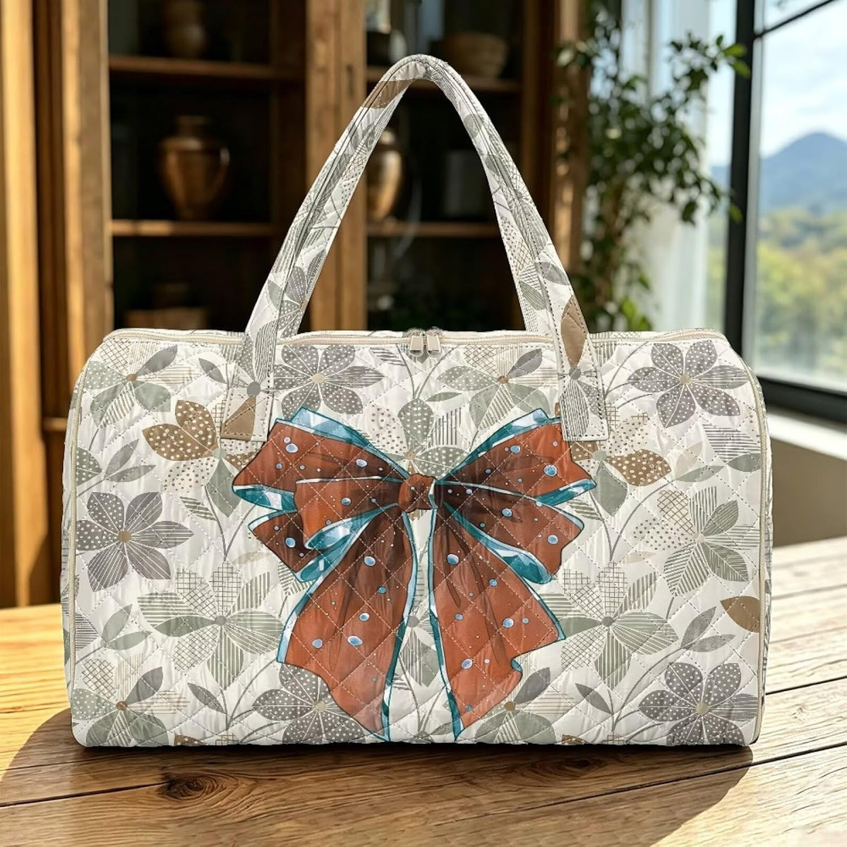 Bow Desgin Quilted Gym Bag For Women Travel Sport Tote Shoulder Bag - Colors B