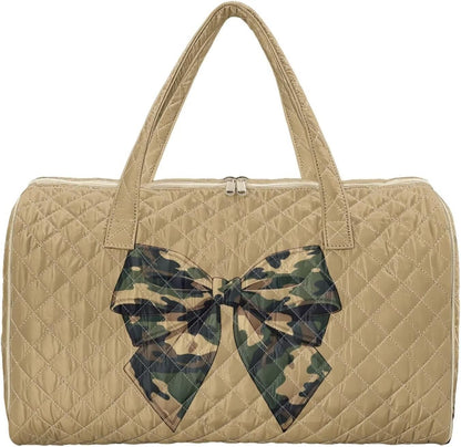 Bow Desgin Quilted Gym Bag For Women Travel Sport Tote Shoulder Bag - Colors B