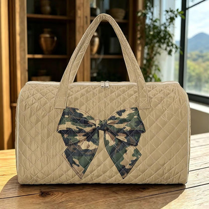 Bow Desgin Quilted Gym Bag For Women Travel Sport Tote Shoulder Bag - Colors B