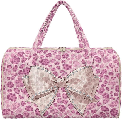 Bow Desgin Quilted Gym Bag For Women Travel Sport Tote Shoulder Bag - Colors B
