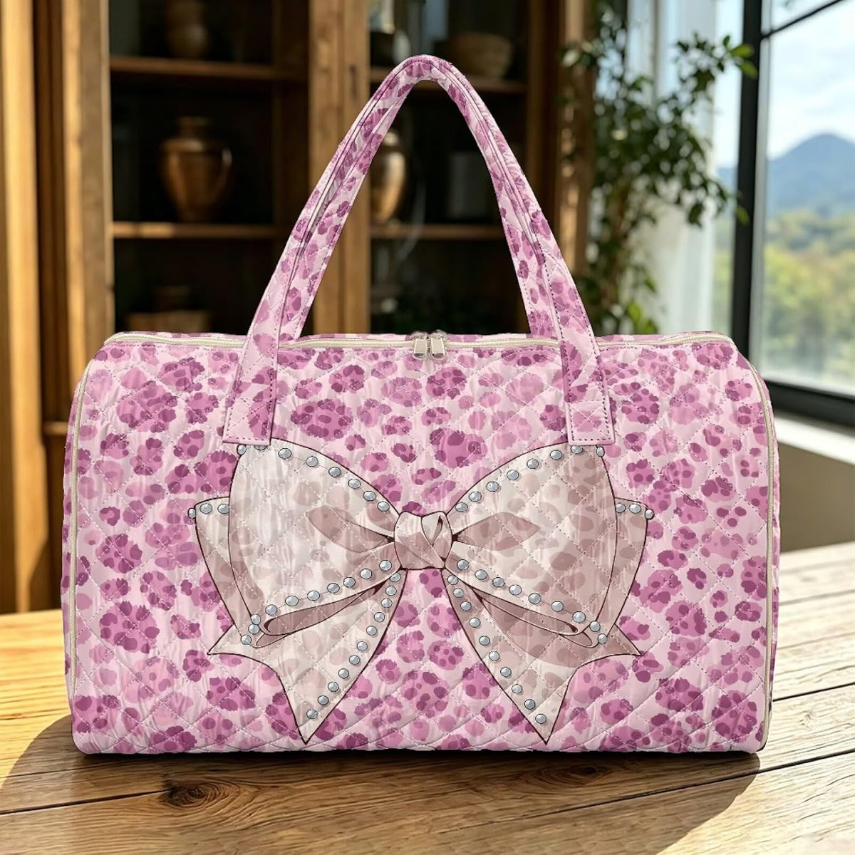 Bow Desgin Quilted Gym Bag For Women Travel Sport Tote Shoulder Bag - Colors B