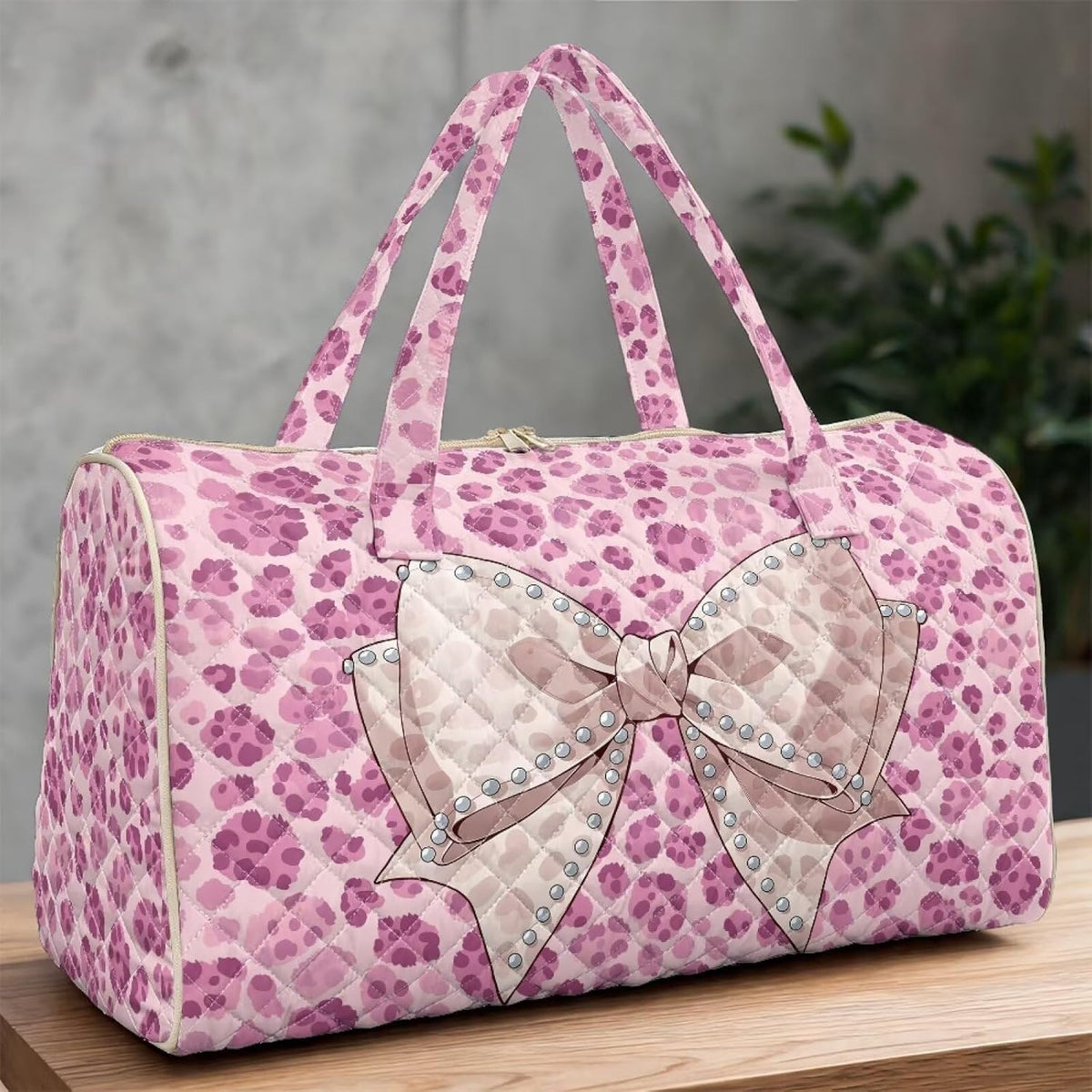 Bow Desgin Quilted Gym Bag For Women Travel Sport Tote Shoulder Bag - Colors B