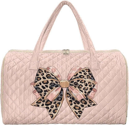 Bow Desgin Quilted Gym Bag For Women Travel Sport Tote Shoulder Bag - Colors B