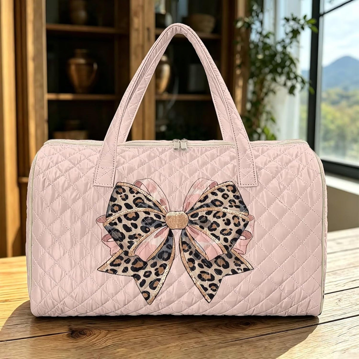 Bow Desgin Quilted Gym Bag For Women Travel Sport Tote Shoulder Bag - Colors B