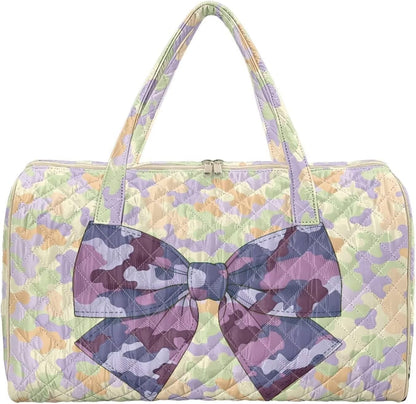 Bow Desgin Quilted Gym Bag For Women Travel Sport Tote Shoulder Bag - Colors B