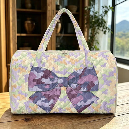 Bow Desgin Quilted Gym Bag For Women Travel Sport Tote Shoulder Bag - Colors B