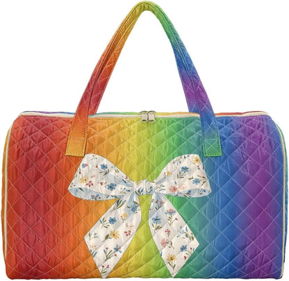 Bow Desgin Quilted Gym Bag For Women Travel Sport Tote Shoulder Bag - Colors B