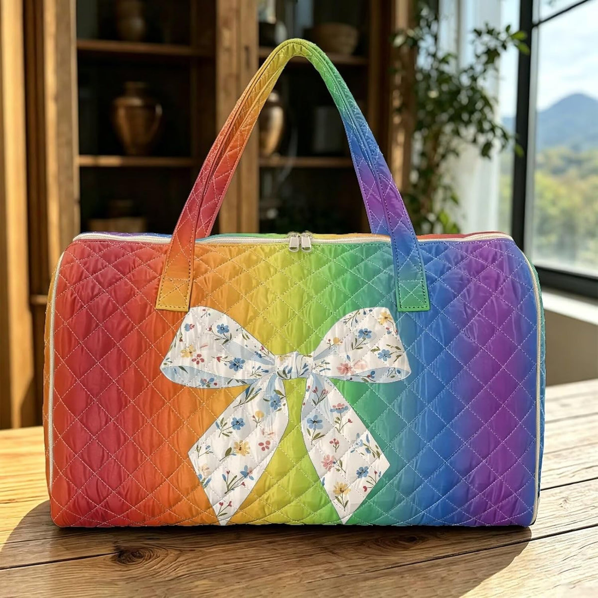 Bow Desgin Quilted Gym Bag For Women Travel Sport Tote Shoulder Bag - Colors B