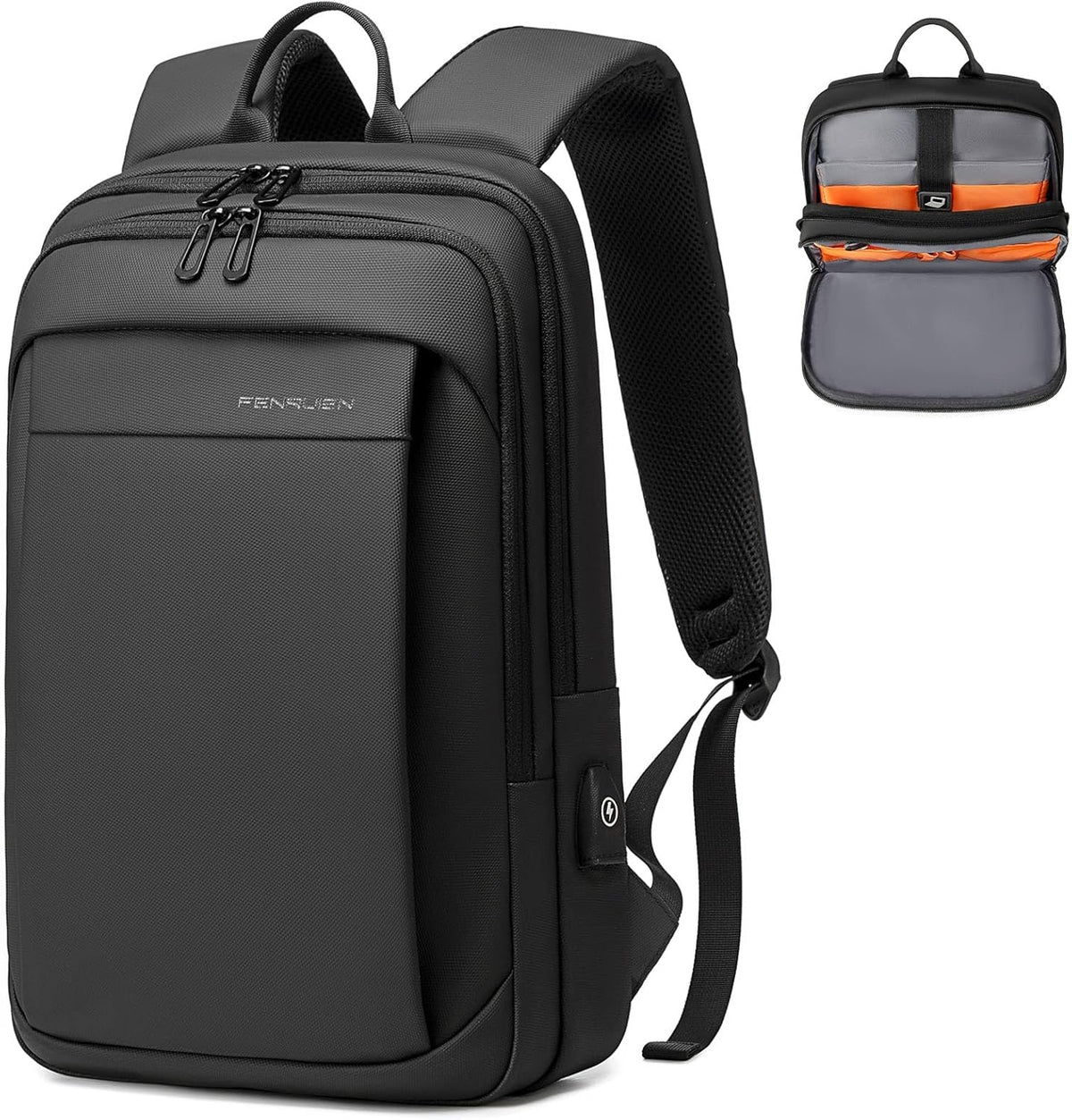 Work Backpack for Men, Water Resistant Expandable Backpack with USB C Charging Port, Black 15.6 Laptop Backpack