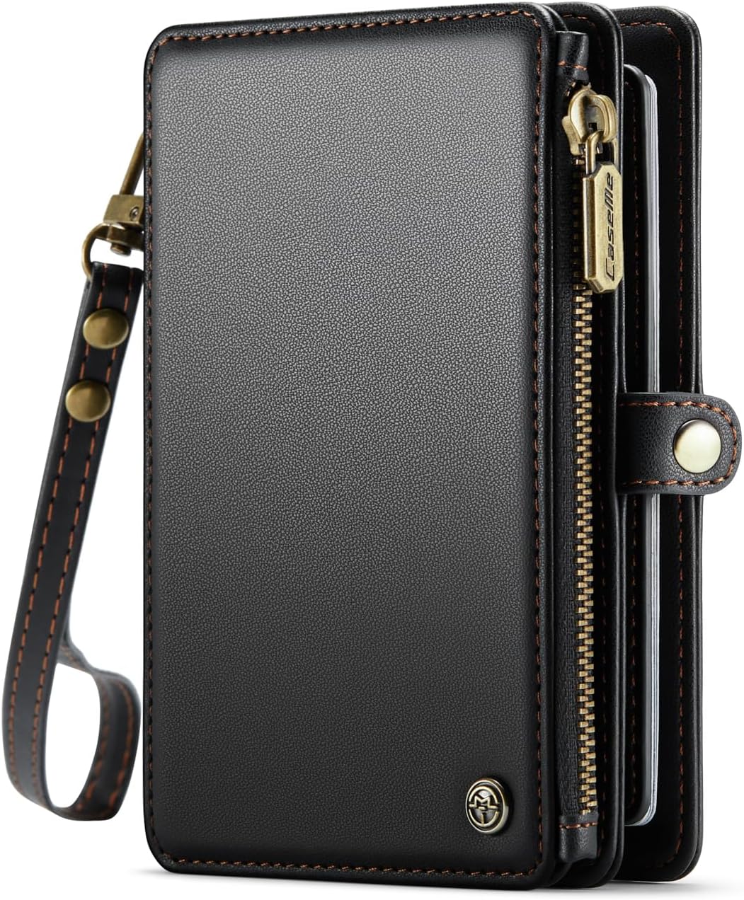 Passport Holder Wallet, 12 Card Slots RFID Blocking Travel Organizer, Zippered Coin Pocket & Detachable Wrist Strap Secure AMagnetic Closure Passport Case for Men & Women (Black)