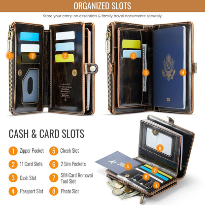 Passport Holder Wallet, 12 Card Slots RFID Blocking Travel Organizer, Zippered Coin Pocket & Detachable Wrist Strap Secure AMagnetic Closure Passport Case for Men & Women (Black)