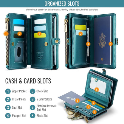 Passport Holder Wallet, 12 Card Slots RFID Blocking Travel Organizer, Zippered Coin Pocket & Detachable Wrist Strap Secure AMagnetic Closure Passport Case for Men & Women (Black)