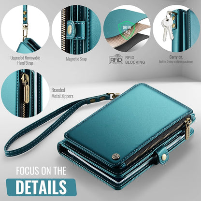 Passport Holder Wallet, 12 Card Slots RFID Blocking Travel Organizer, Zippered Coin Pocket & Detachable Wrist Strap Secure AMagnetic Closure Passport Case for Men & Women (Black)