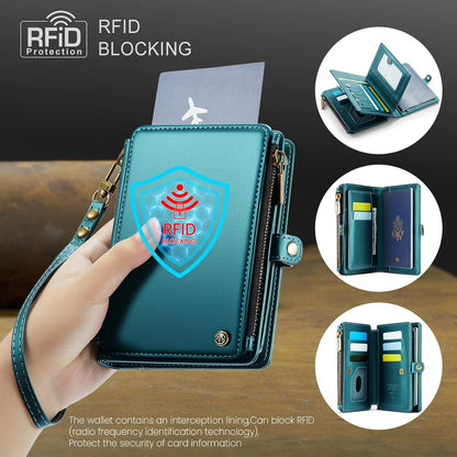 Passport Holder Wallet, 12 Card Slots RFID Blocking Travel Organizer, Zippered Coin Pocket & Detachable Wrist Strap Secure AMagnetic Closure Passport Case for Men & Women (Black)