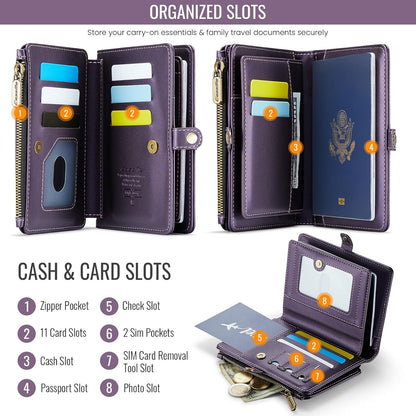 Passport Holder Wallet, 12 Card Slots RFID Blocking Travel Organizer, Zippered Coin Pocket & Detachable Wrist Strap Secure AMagnetic Closure Passport Case for Men & Women (Black)