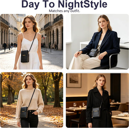Phone Purse Crossbody Bags for Women, Small Touch Screen Travel Wallet, Anti Theft Leather Messenger Bag